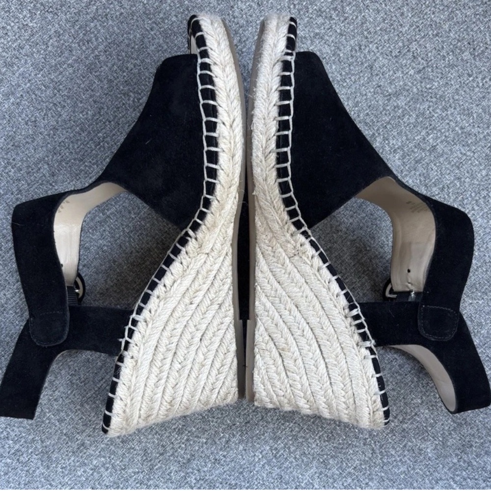 Black Suede Espadrille Wedge Sandals Marc Fisher 8W Cutout Slingback Platform - Picture 9 of 10